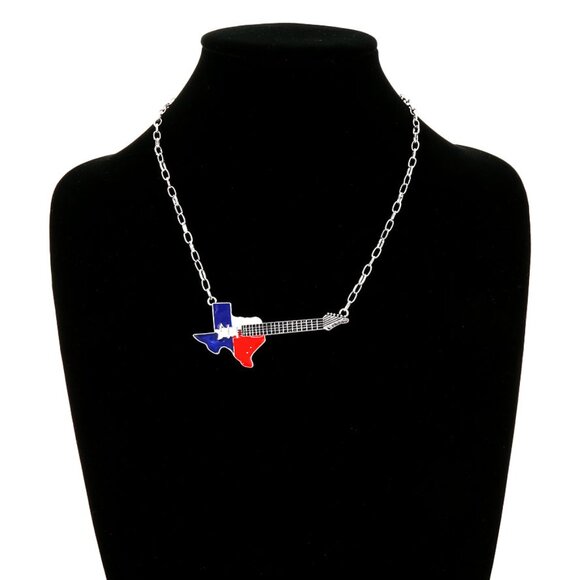 Left My Guitar In Texas Silver Pendant Necklace Western Cowgirl Jewelry NEW - Picture 2 of 3